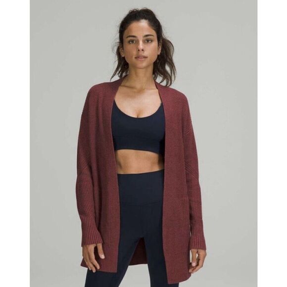 Lululemon Cashlu Sweater Wrap Cardigan Heathered Mulled Wine Size M/L Pockets - Picture 1 of 11